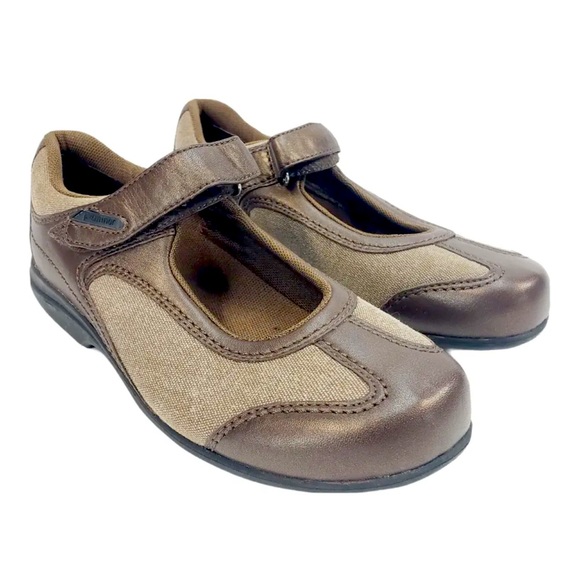 PW Minor Sadie Sz 6.5 Women's Mary Jane Bronze Leather Tan Fabric Eigo Flex - Picture 3 of 10